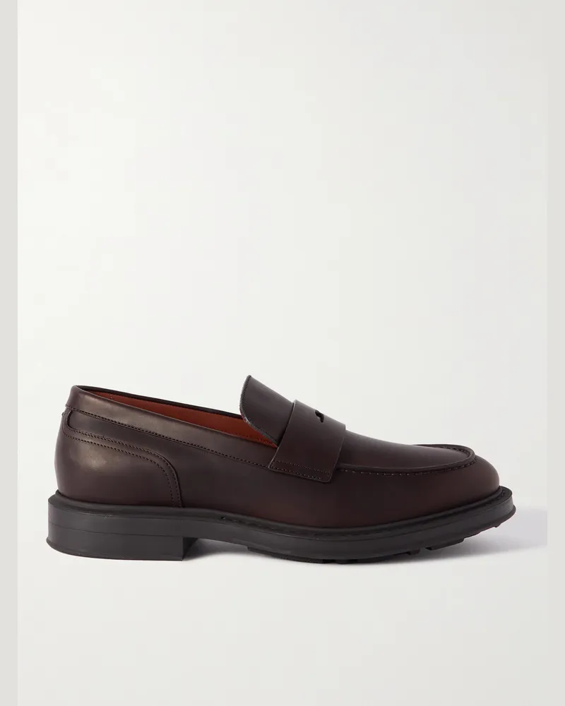 Loro Piana Travis Leather Penny Loafers Brown