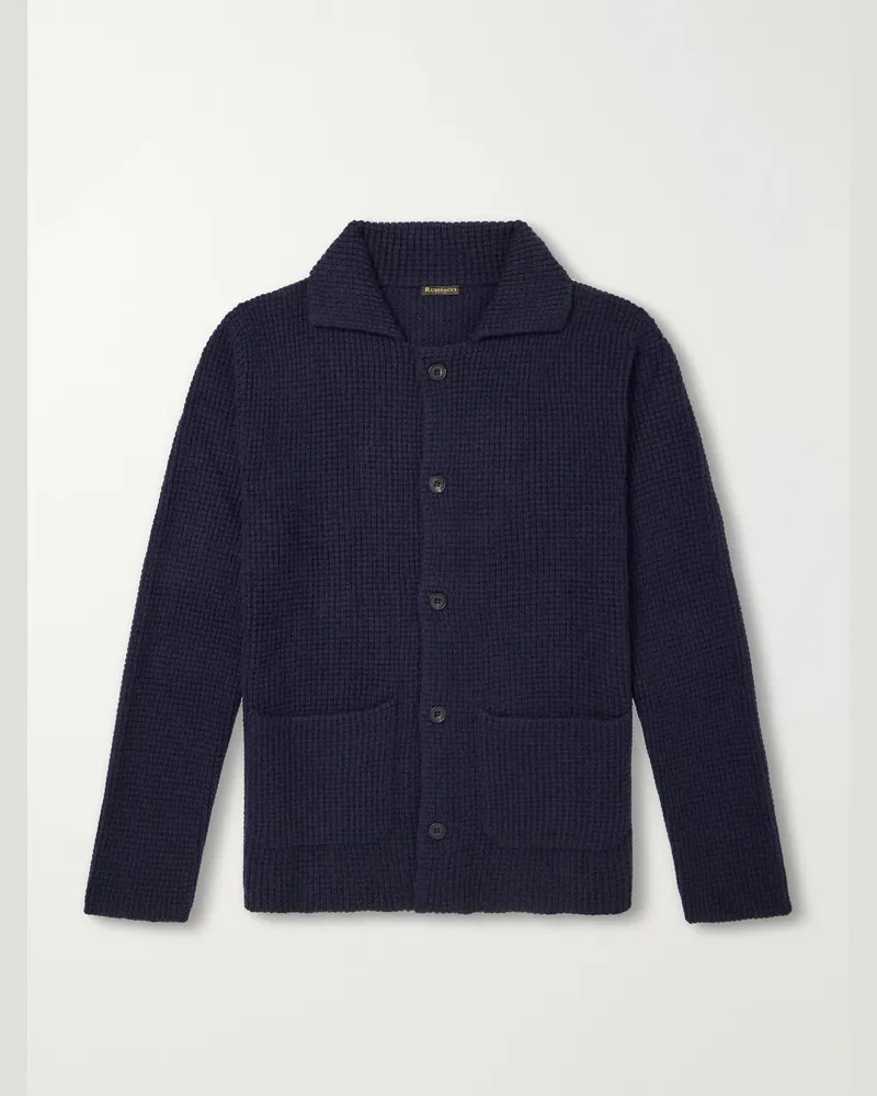 Rubinacci Waffle-Knit Cashmere Cardigan Blue