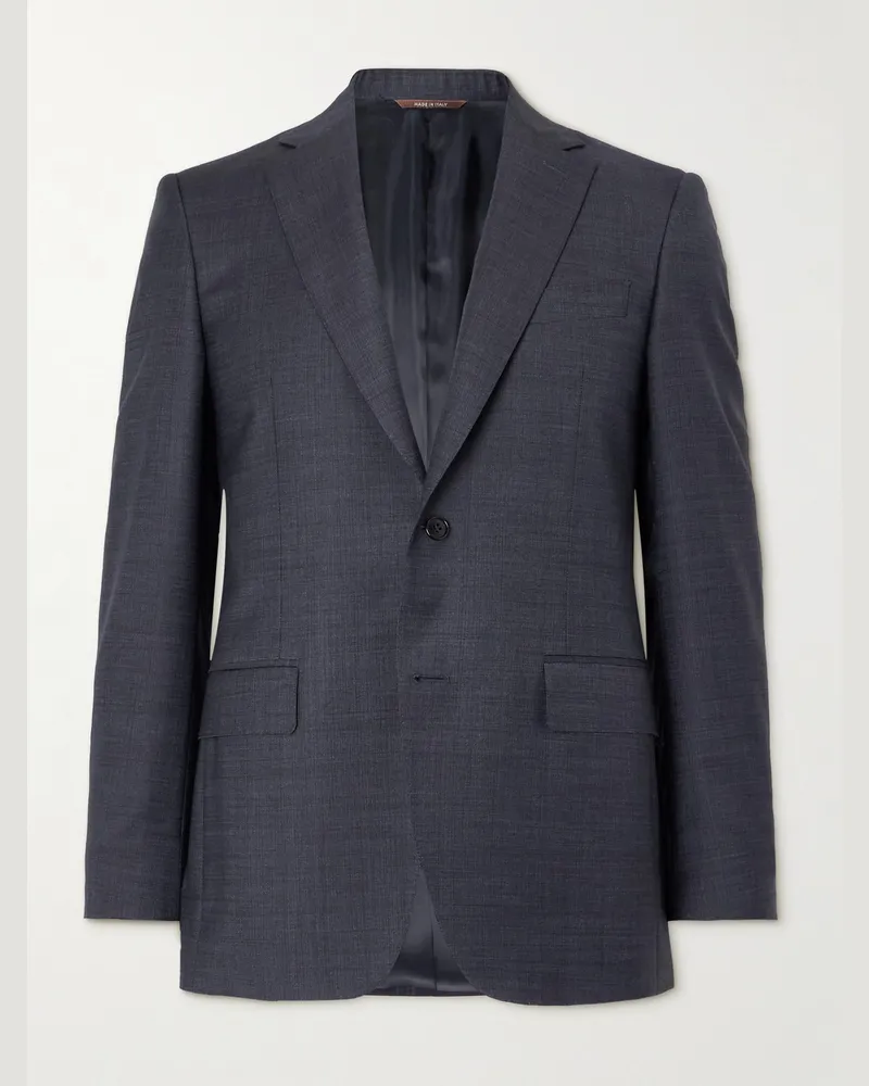 Canali Super 130s Slim-Fit Checked Wool Suit Jacket Blue