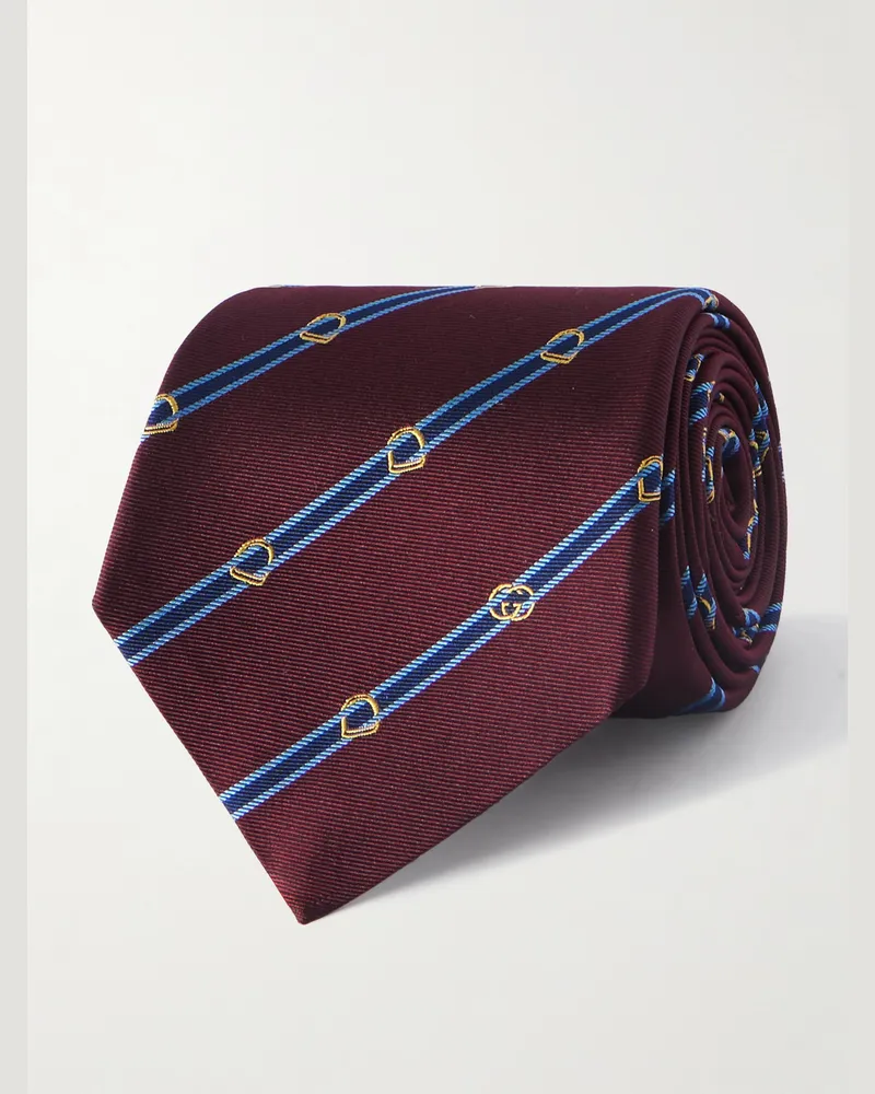 Gucci Krawatte aus gestreiftem Seiden-Twill mit Logostickerei, 7 cm Burgunder