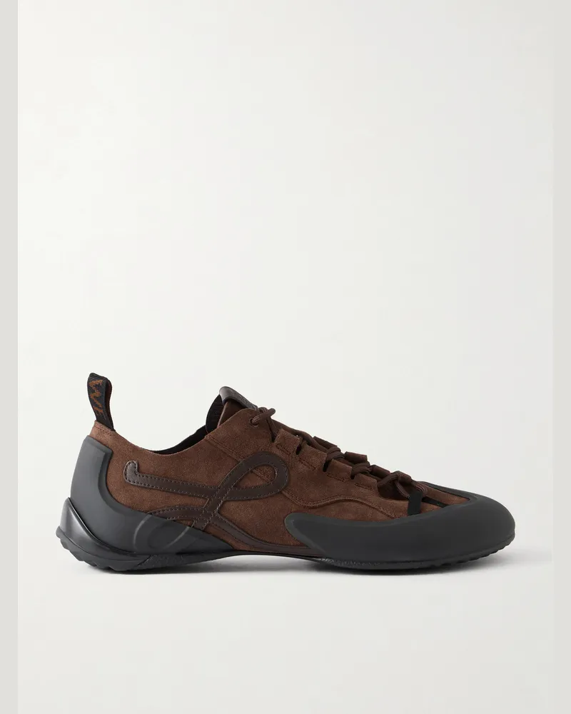 Loewe Grip Logo-Appliquéd Trimmed-Suede Sneakers Brown
