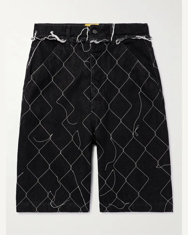AIREI Straight-Leg Embroidered Organic Denim Shorts Black