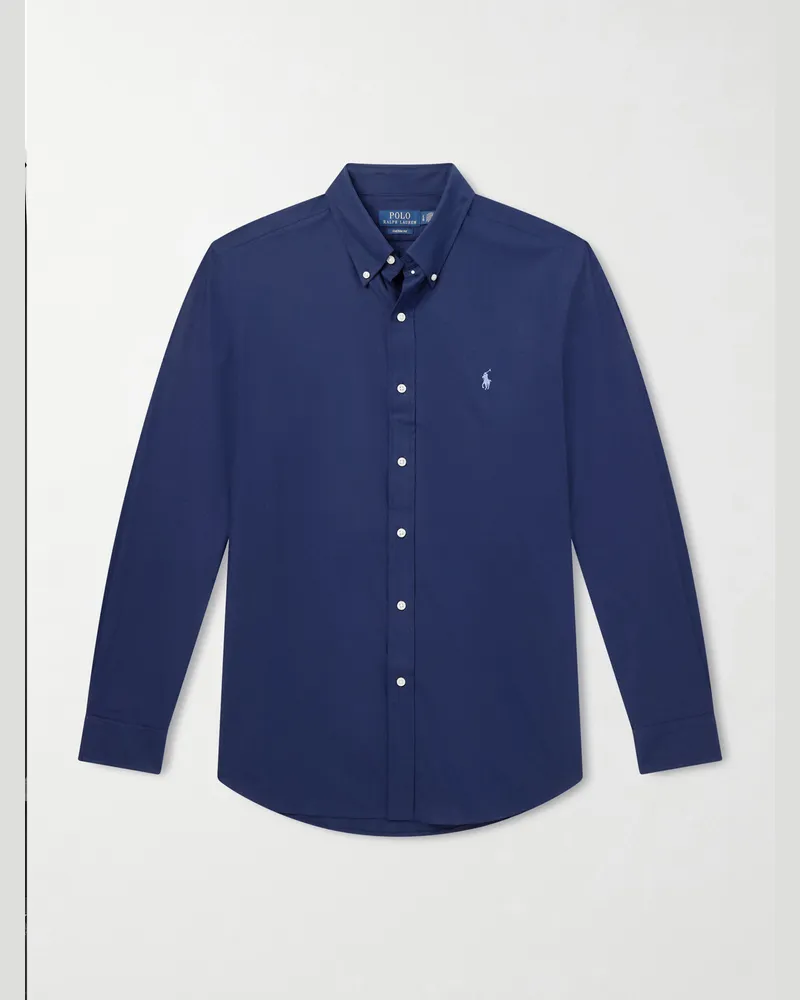Ralph Lauren Hemd aus Stretch-Baumwollpopeline mit Logostickerei Blau