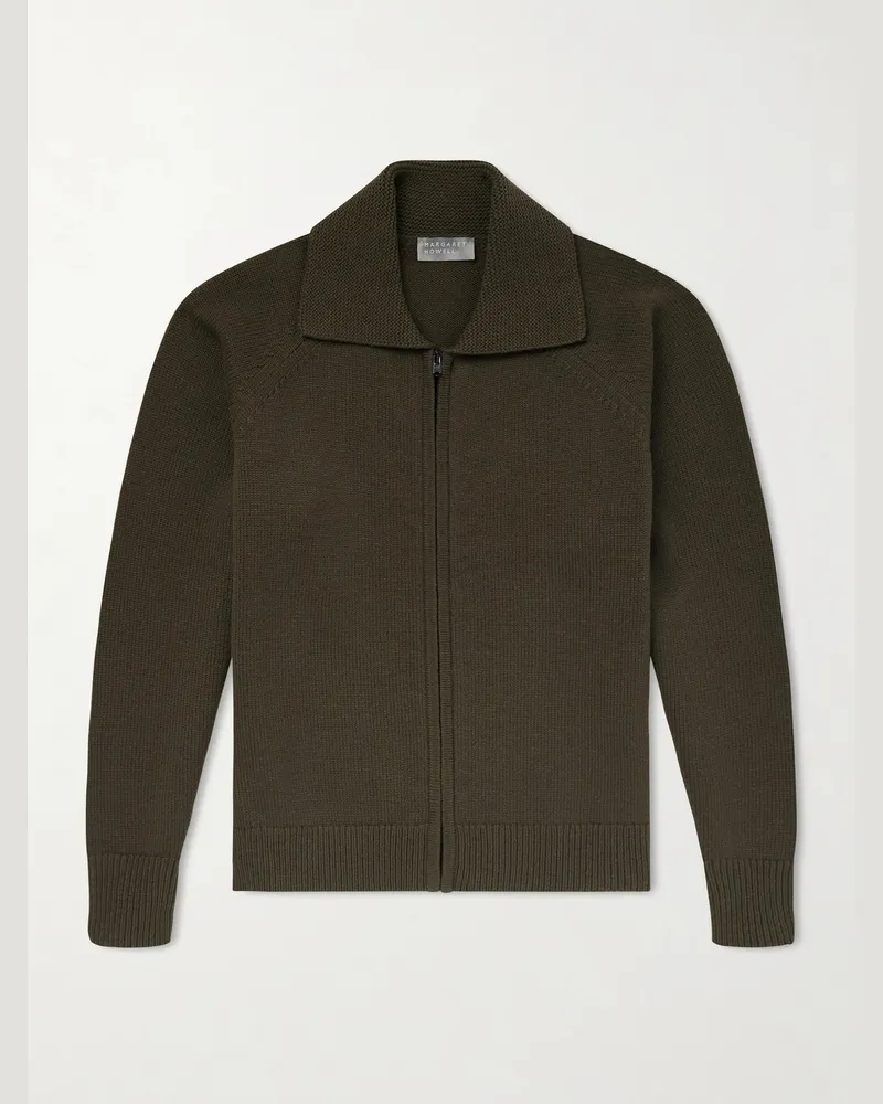 Margaret Howell Merino Wool Zip-Up Cardigan Green