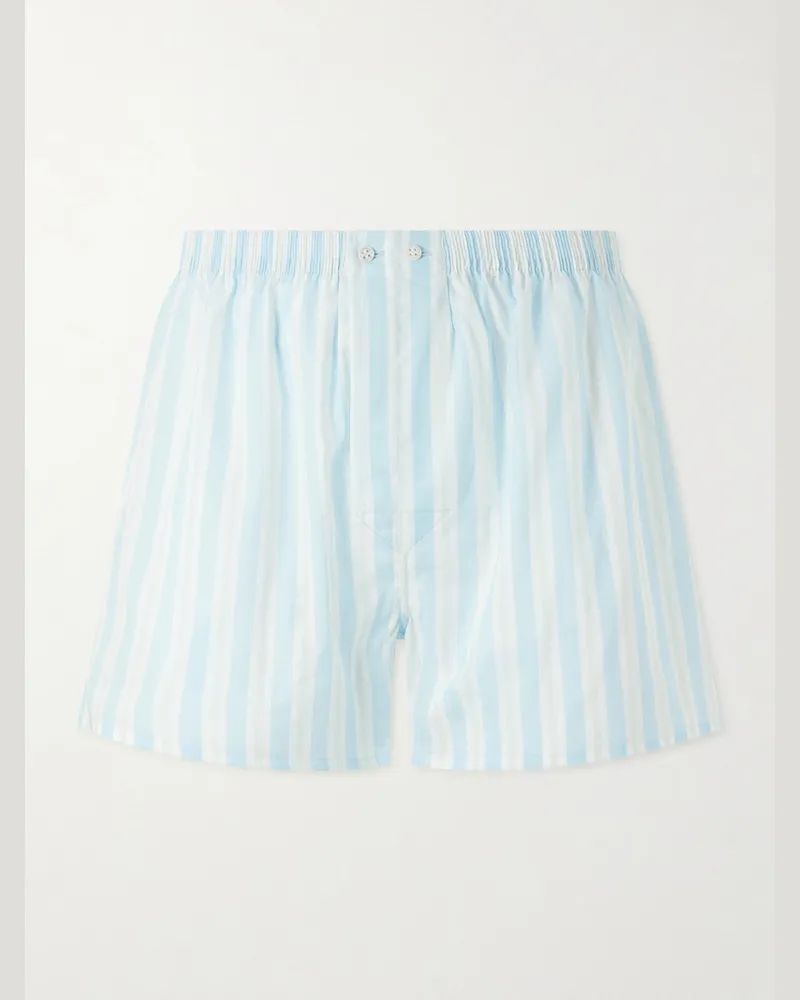 Derek Rose Amalfi 22 Striped Cotton Boxer Shorts Blue