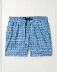 Canali Gerade geschnittene mittellange Badeshorts mit Hahnentrittmuster Blau