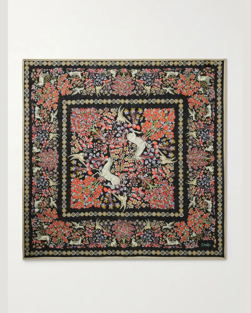 Drake's Printed Wool and Silk-Blend Scarf Red