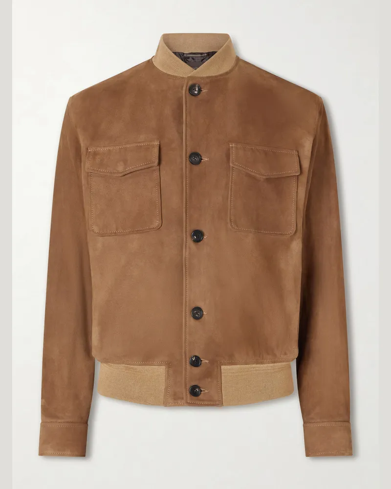 Slowear Suede Bomber Jacket Brown