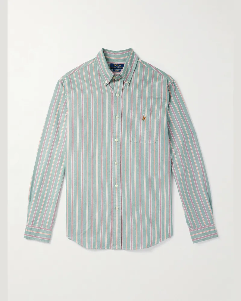 Ralph Lauren Hemd aus gestreiftem Baumwoll-Oxford mit Button-Down-Kragen Blau