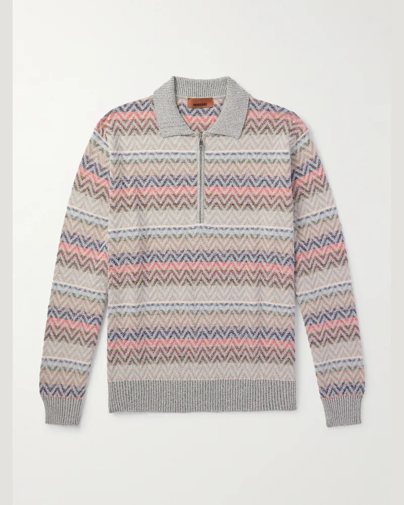 Missoni Pullover aus gestreiftem Jacquard-Strick aus einer Baumwollmischung mit kurzem Reißverschluss und Polokragen Mehrfarbig