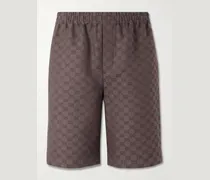 Wide-Leg Monogrammed Linen-Blend Jacquard Shorts