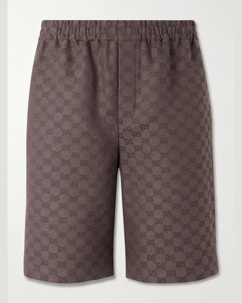 Gucci Wide-Leg Monogrammed Linen-Blend Jacquard Shorts Brown