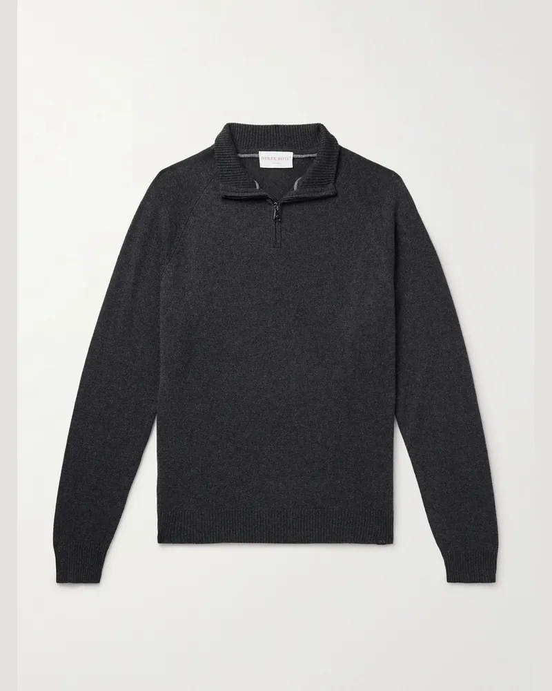 Derek Rose Finley Pullover aus Kaschmir mit kurzem Reißverschluss Schwarz
