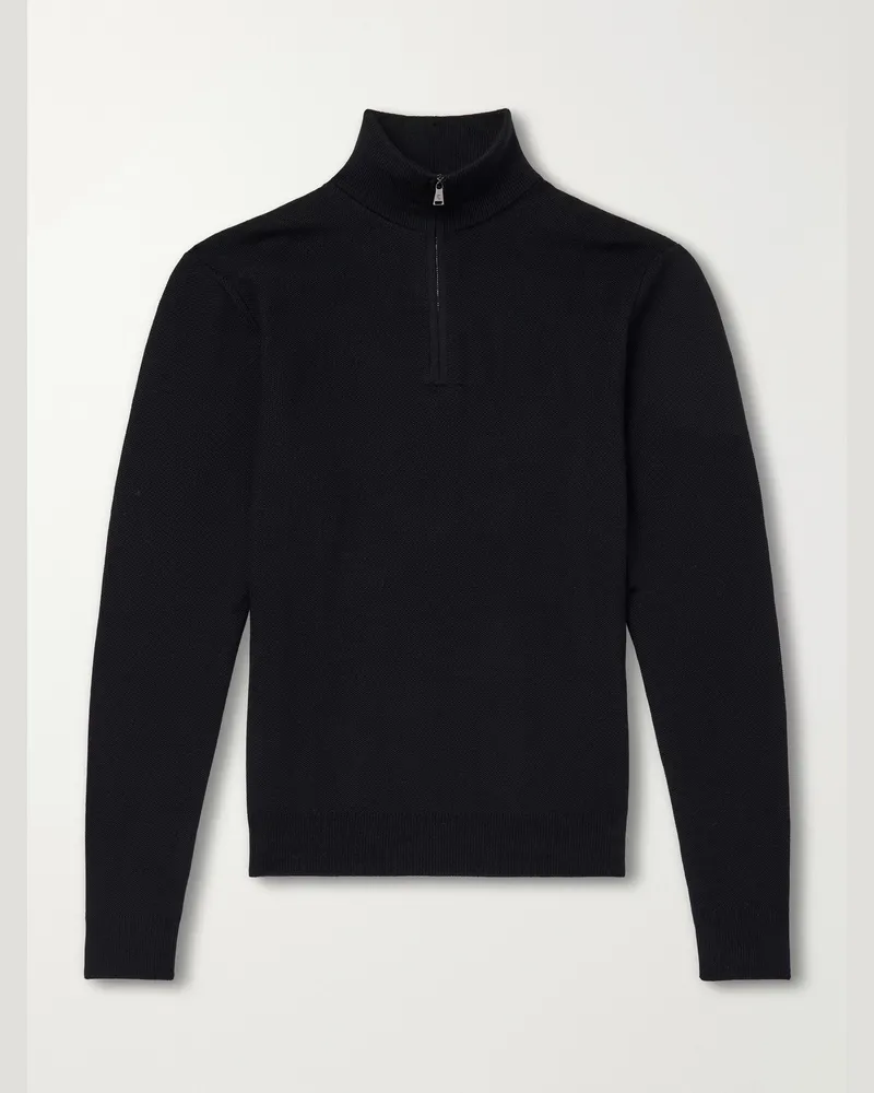 Ralph Lauren Wool-Piqué Half-Zip Sweater Black