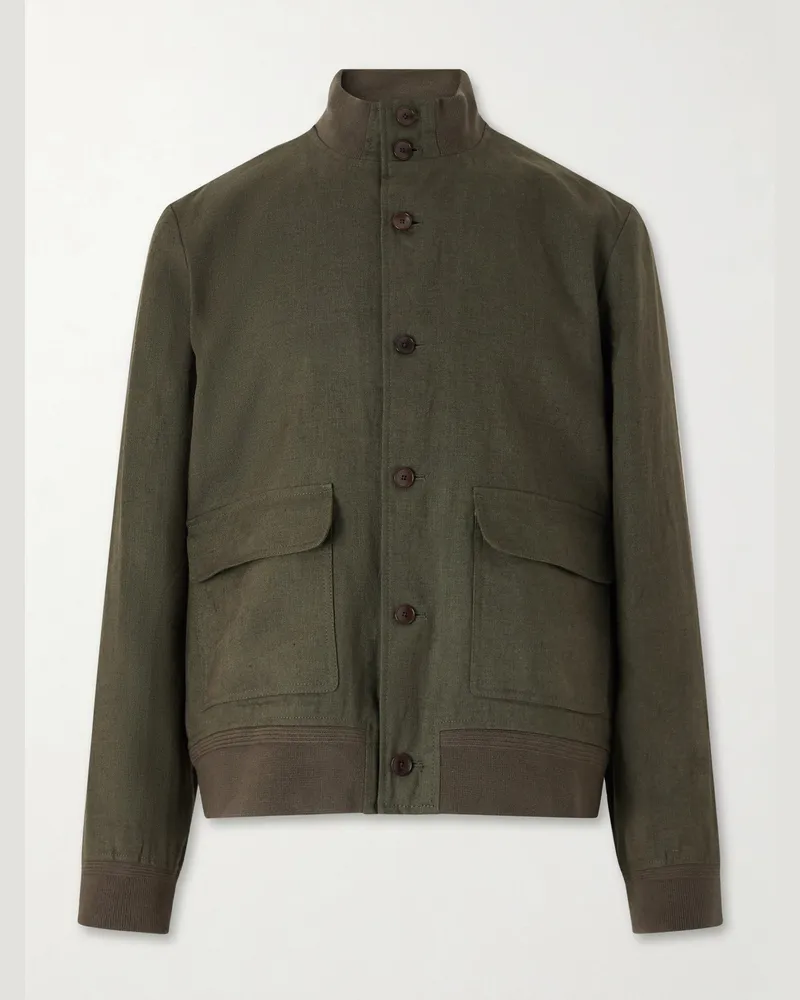 MR P. Linen-Twill Harrington Jacket Green