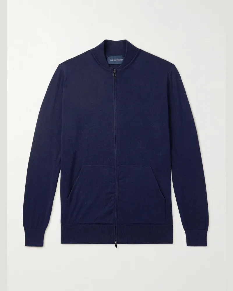 Thom Sweeney Bomberjacke aus einer Baumwoll-Kaschmirmischung Blau