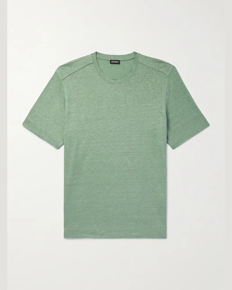 Ermenegildo Zegna T-Shirt aus Leinen-Jersey Grün