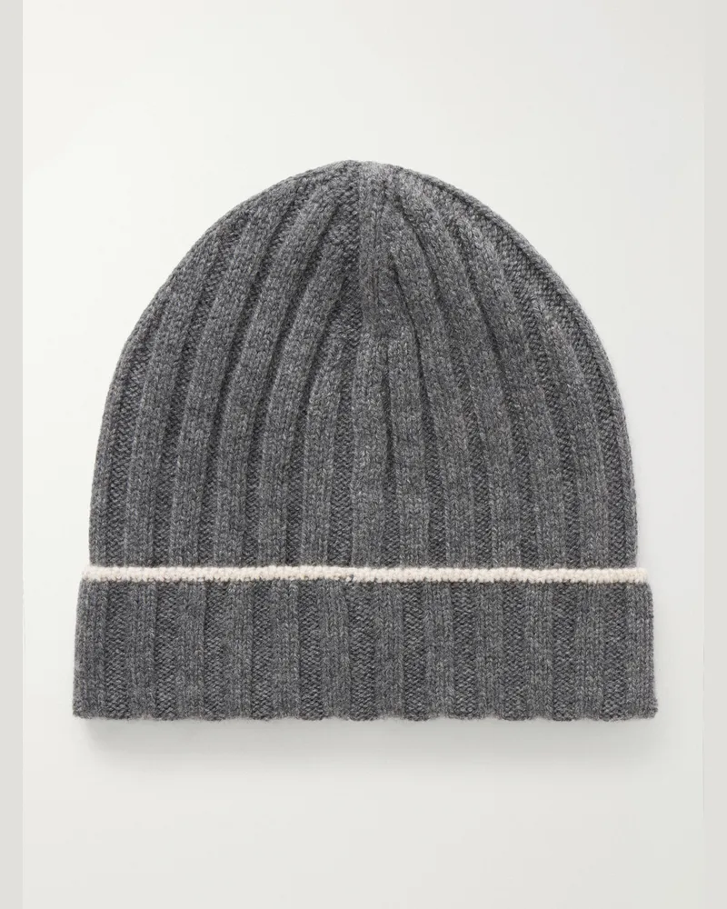 Brunello Cucinelli Ribbed Cashmere Beanie Gray