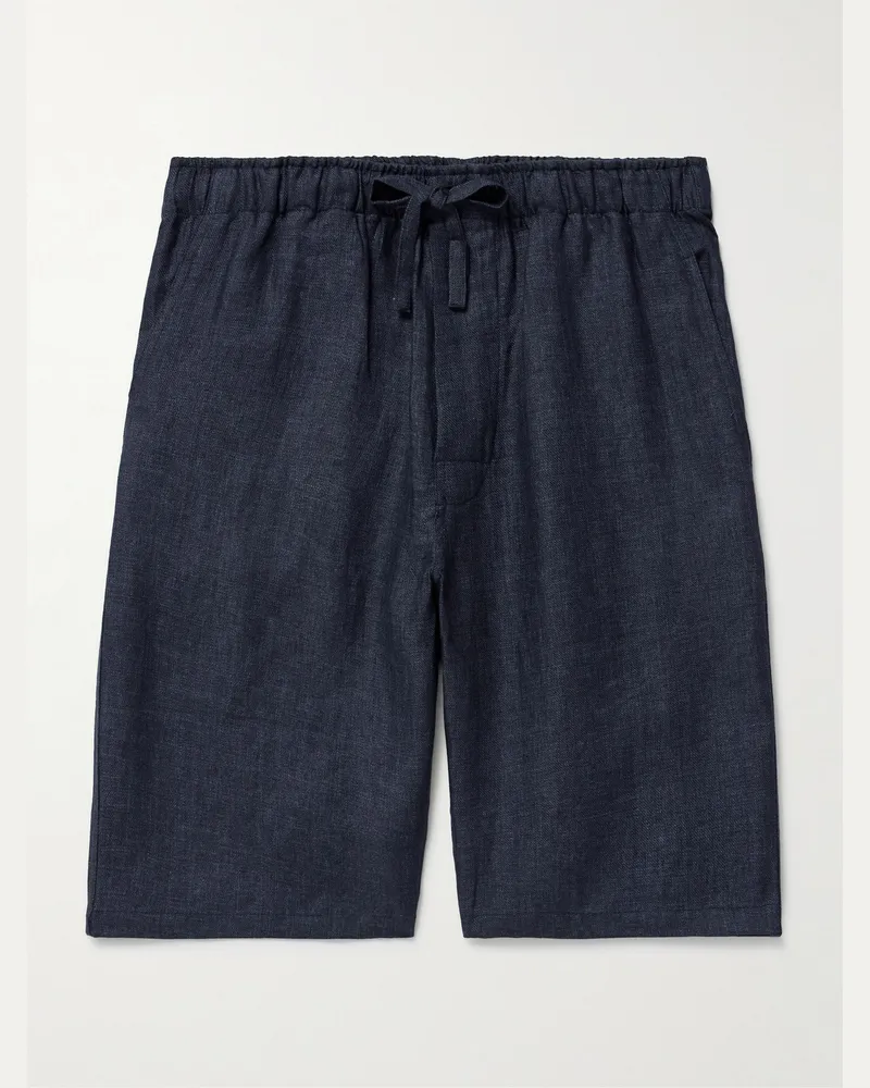 De Petrillo Schmal und gerade geschnittene Shorts aus Leinen mit Kordelzugbund Blau