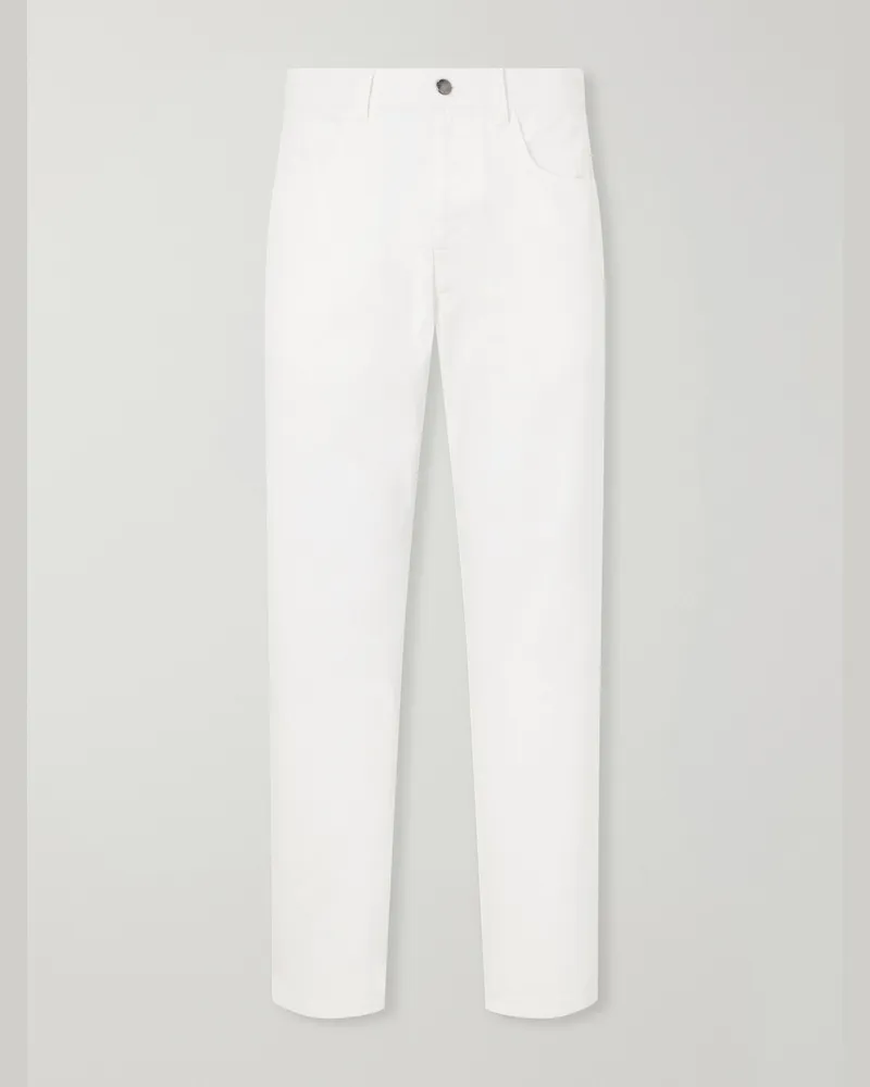 Canali Straight-Leg Cotton-Twill Trousers White