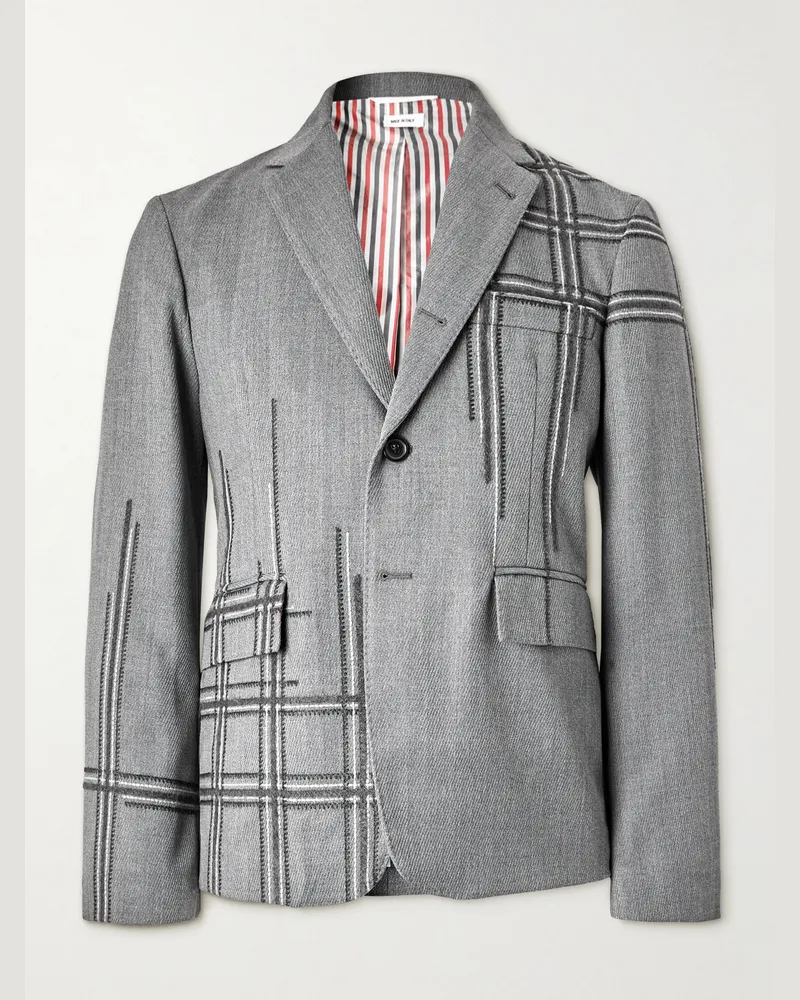 Thom Browne Unstrukturierte Jacke aus Twill mit Stickereien Grau