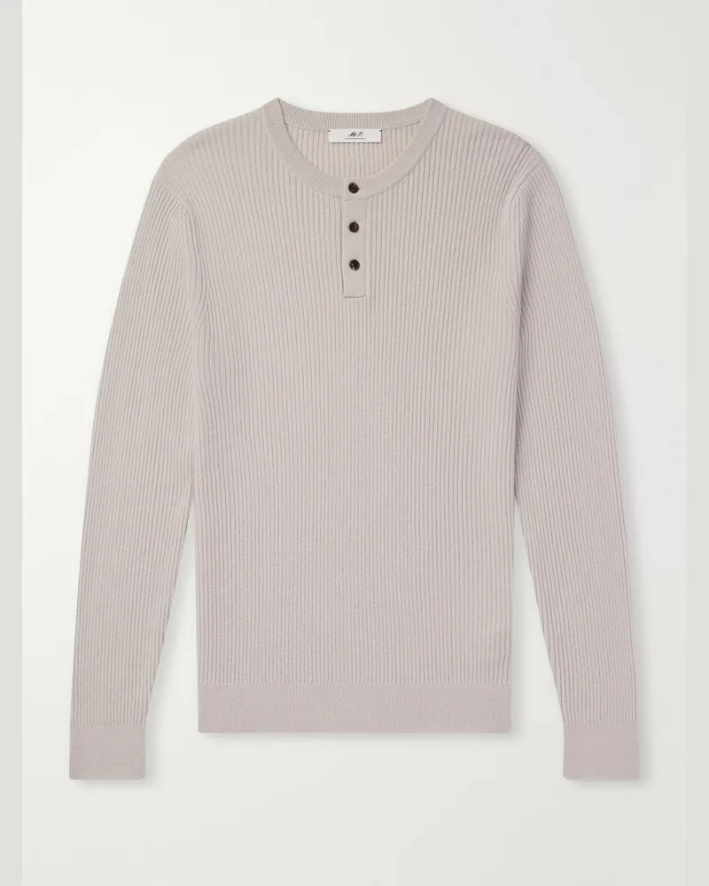 MR P. Ribbed Wool and Cashmere Henley Sweater Gray