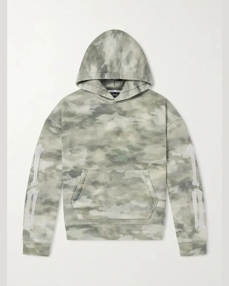 Amiri Logo-Embroidered Appliquéd Camouflage-Print Cotton-Jersey Hoodie Green