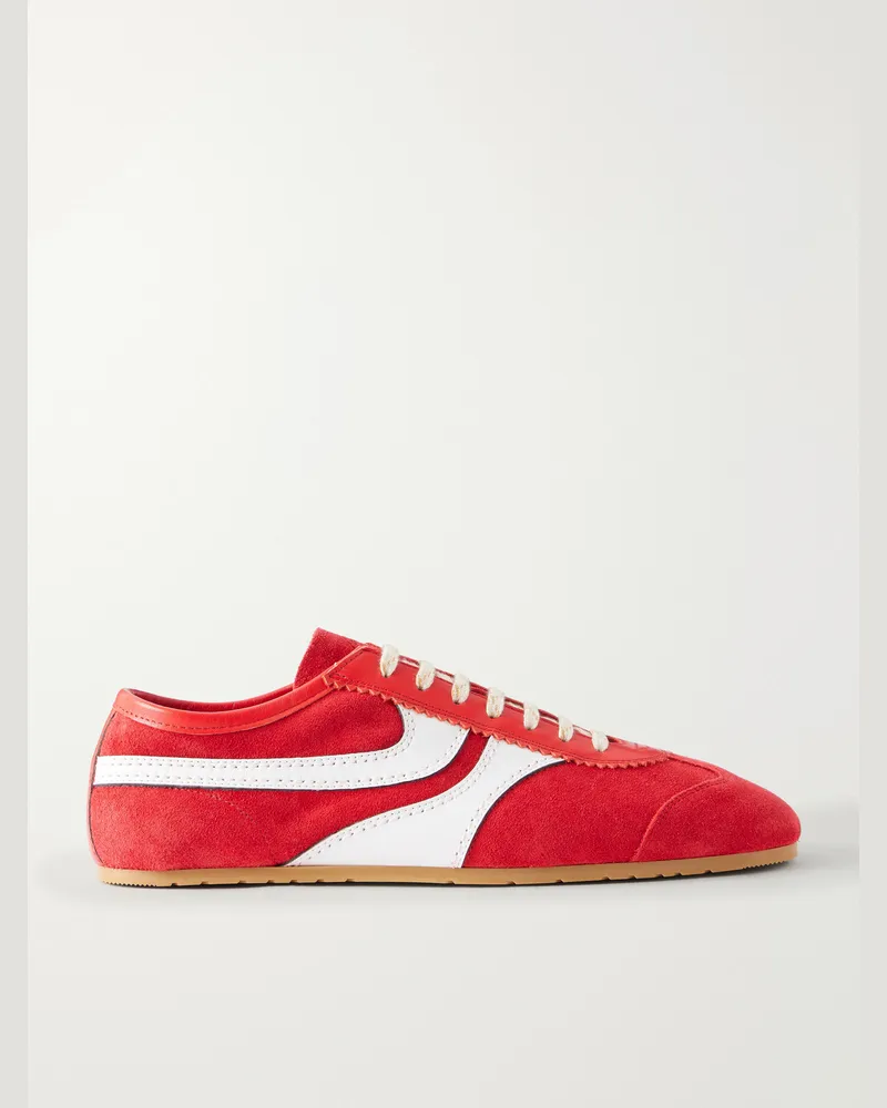 Dries van Noten Leather-Trimmed Suede Sneakers Red