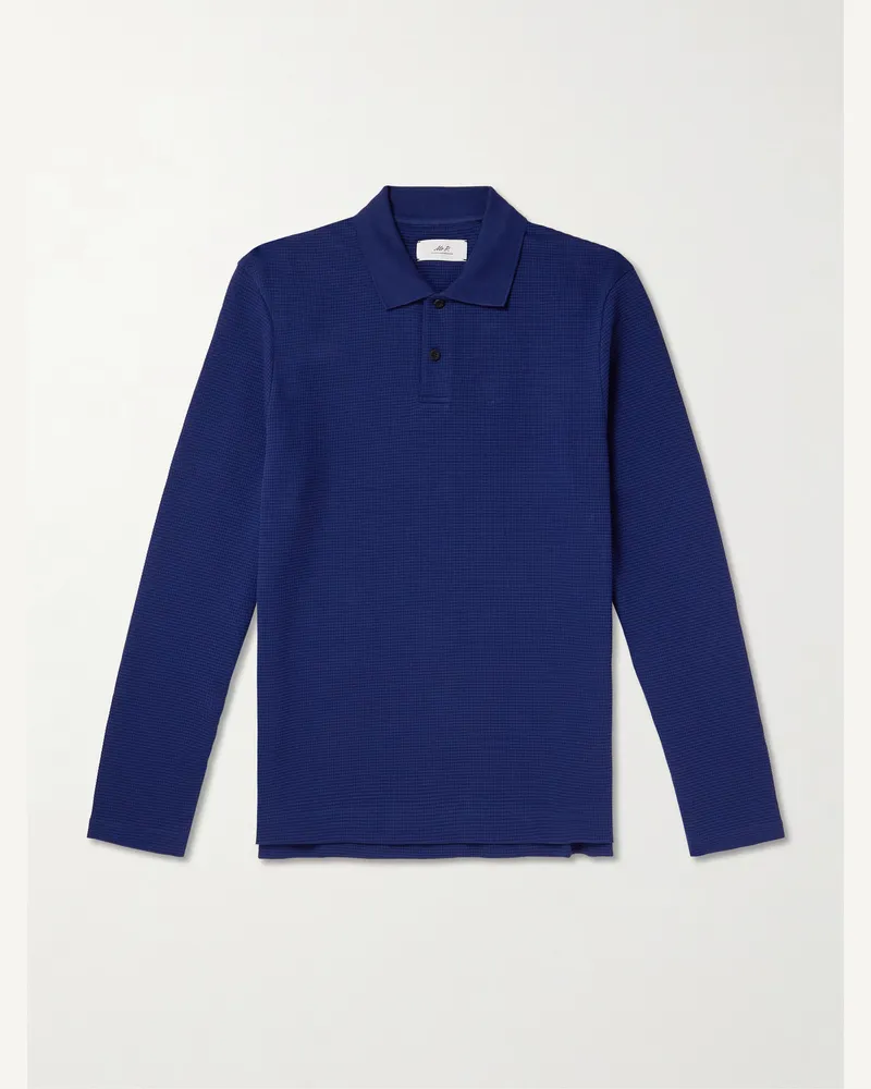 MR P. Waffle-Knit Organic Cotton-Jersey Polo Shirt Blue