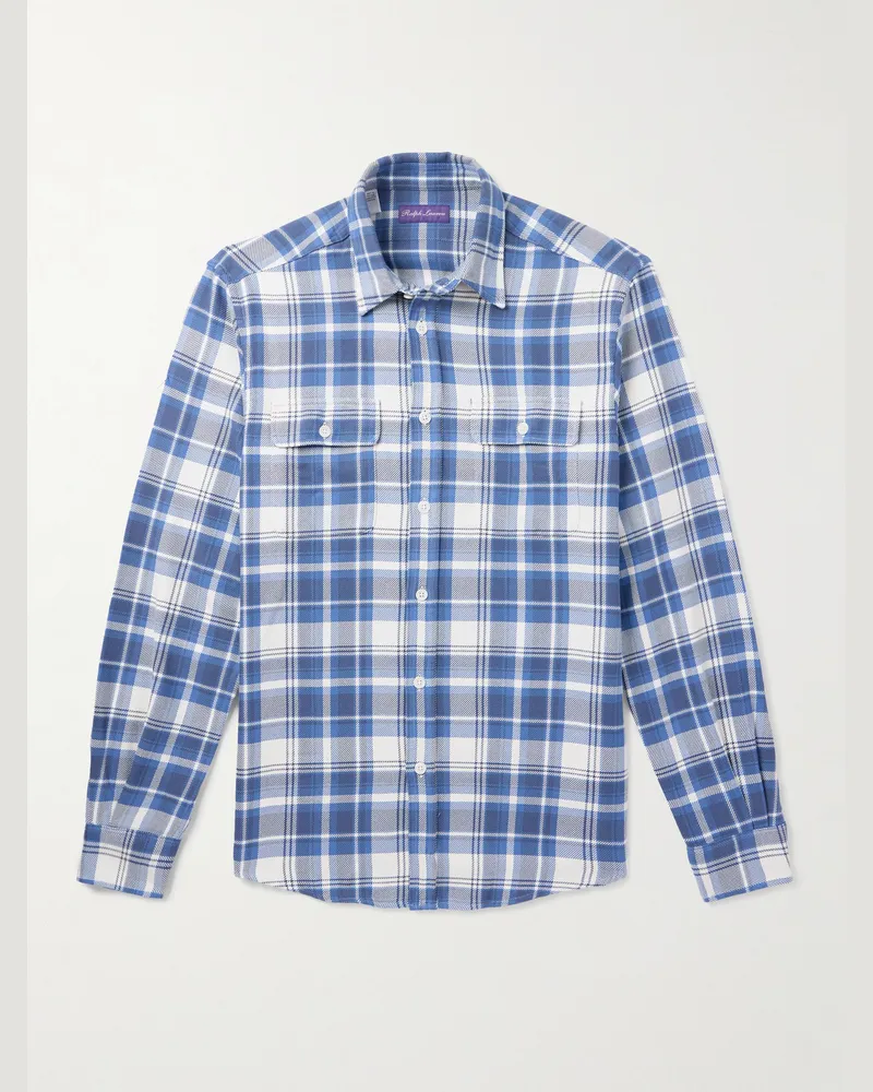 Ralph Lauren Kariertes Hemd aus Baumwoll-Twill Blau