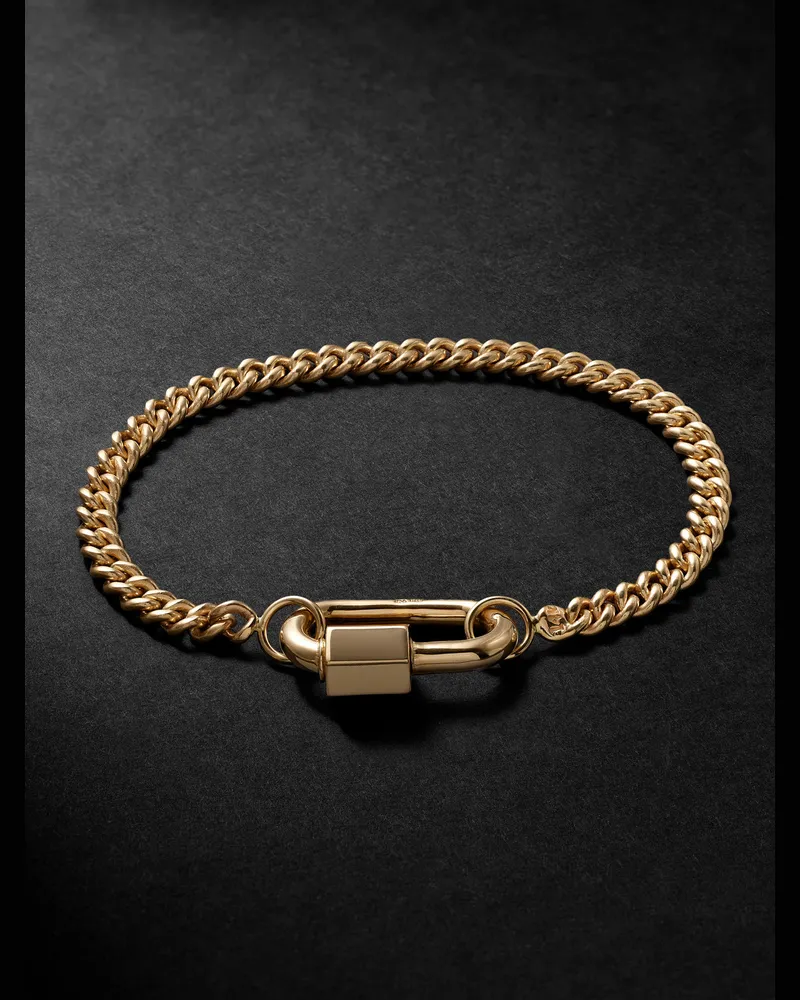 Marla Aaron Heavy Curb Armband aus 14 Karat Gold mit Chubby Medium Lock-Anhänger Gold