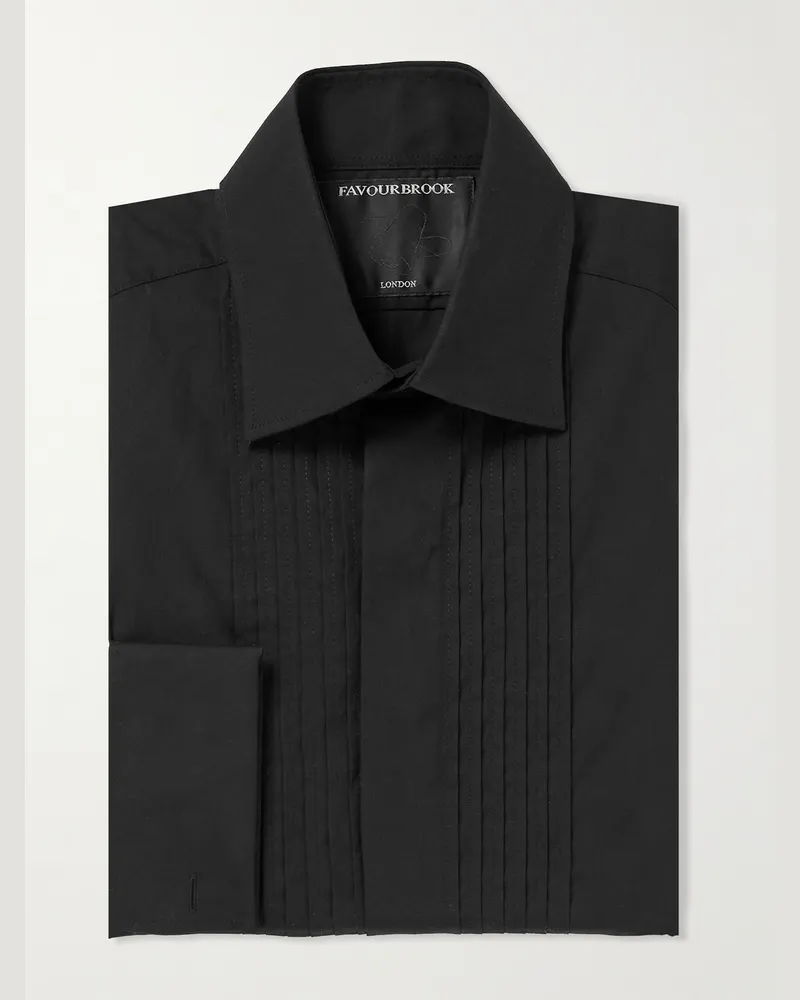 Favourbrook Hemd aus Baumwollpopeline mit Umschlagmanschette, Plastron und Cutaway-Kragen Schwarz