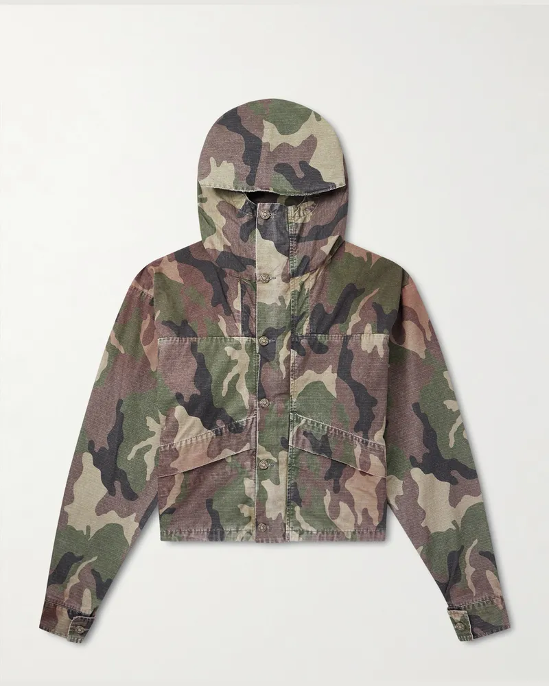 FourTwoFour on Fairfax Kapuzenjacke aus Baumwoll-Ripstop mit Camouflage-Print Grün