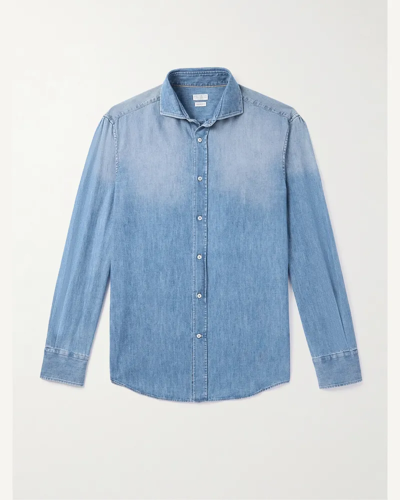 Brunello Cucinelli Hemd aus Baumwoll-Chambray Blau