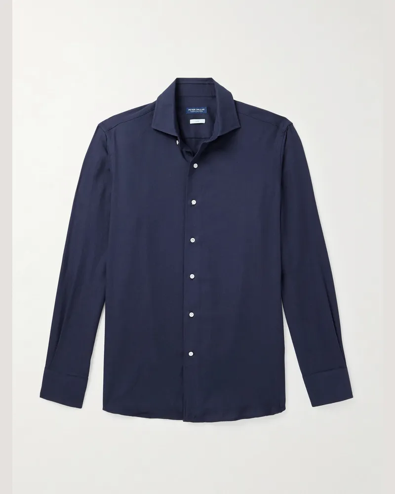 Peter Millar Amble Hemd aus Twill aus einer Baumwoll-Kaschmirmischung Blau