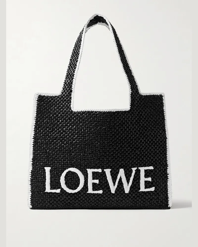 Loewe Paula's Ibiza Tote aus Raffiabast mit Logostickerei Schwarz