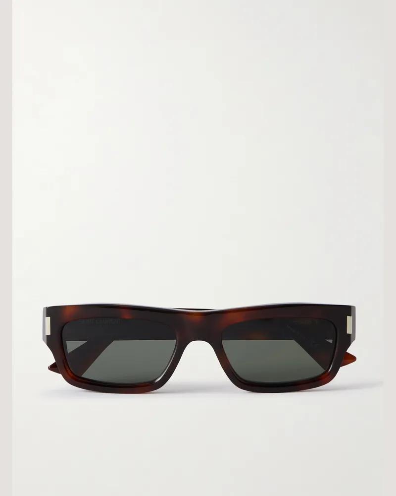 Saint Laurent Sonnenbrille mit rechteckigem Rahmen aus Azetat in Schildpattoptik Schwarz