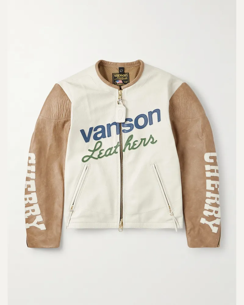 Cherry Los Angeles Vanson Jacke aus vollnarbigem Leder mit Logoapplikationen Weiß
