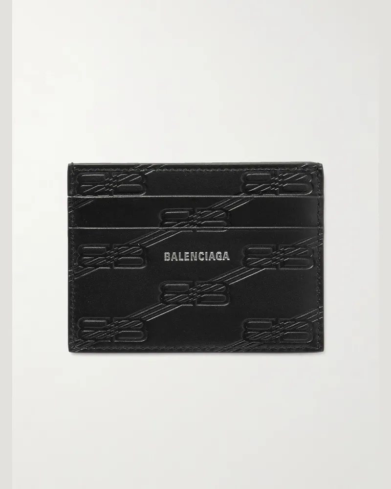 Balenciaga Logo-Print Monogrammed Leather Cardholder Black