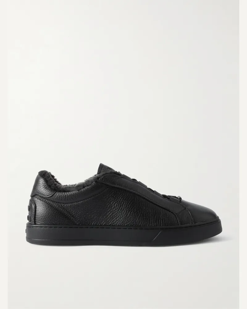 TOD'S Sneakers aus vollnarbigem Leder mit Shearling-Futter Schwarz