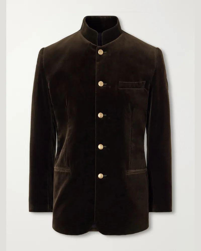 Favourbrook Nehru Cotton-Velvet Blazer Green