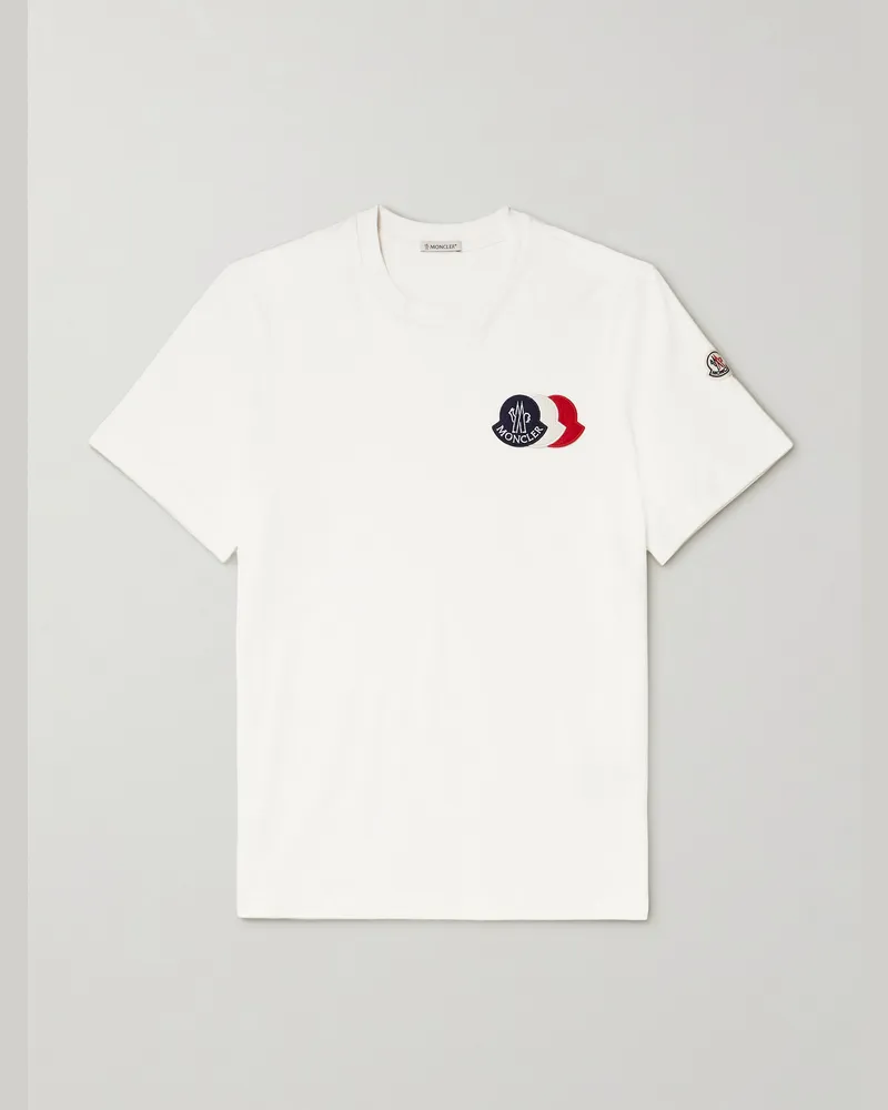 Moncler T-Shirt aus Baumwoll-Jersey mit Logoapplikation Weiß