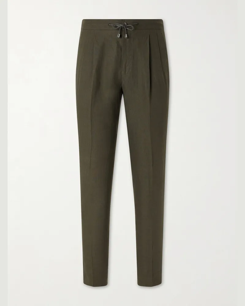 De Petrillo Straight-Leg Pleated Linen Suit Trousers Green