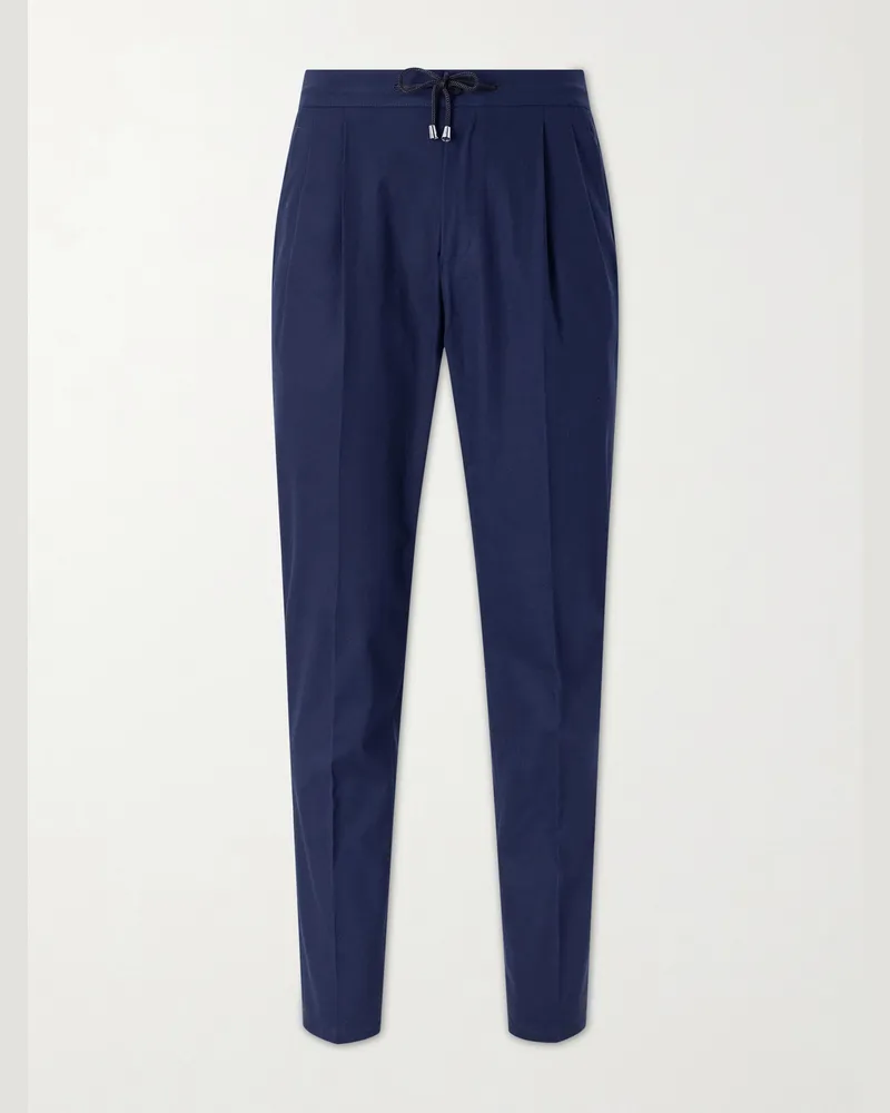 De Petrillo Straight-Leg Pleated Cotton-Twill Trousers Blue