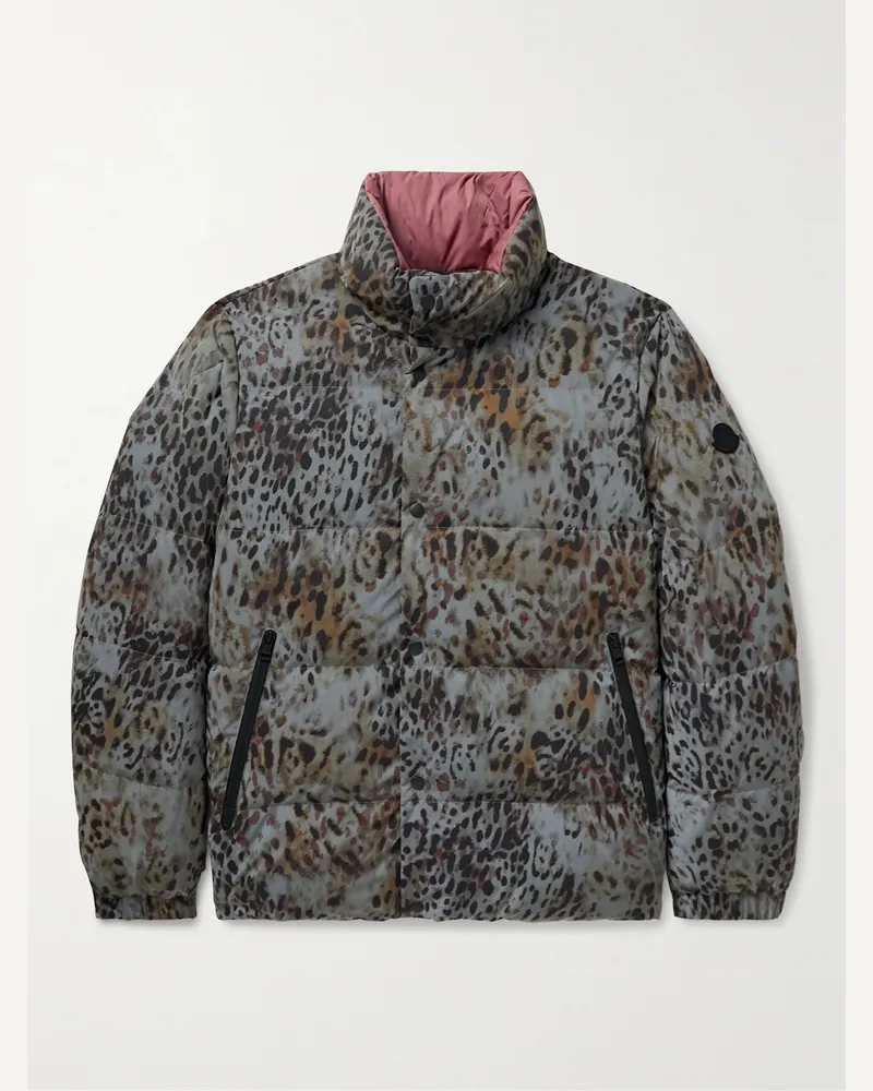 Moncler 2 Moncler 1952 Reflective Reversible Cheetah-Print Shell Down Jacket Gray