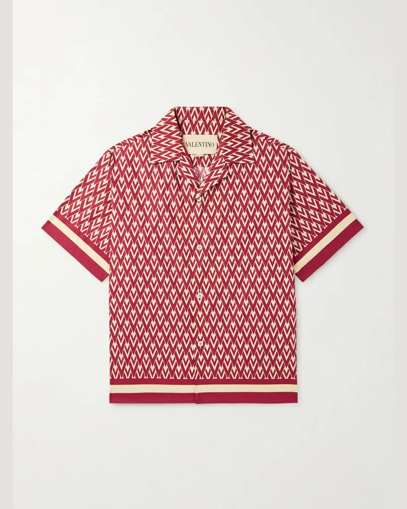 Valentino Garavani Camp-Collar Printed Cotton-Twill Shirt Red
