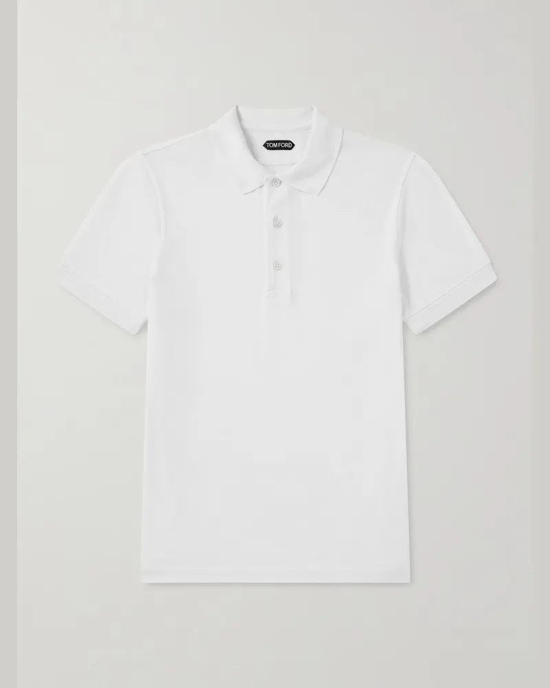 Tom Ford Slim-Fit Lyocell and Cotton-Blend Piqué Polo Shirt White