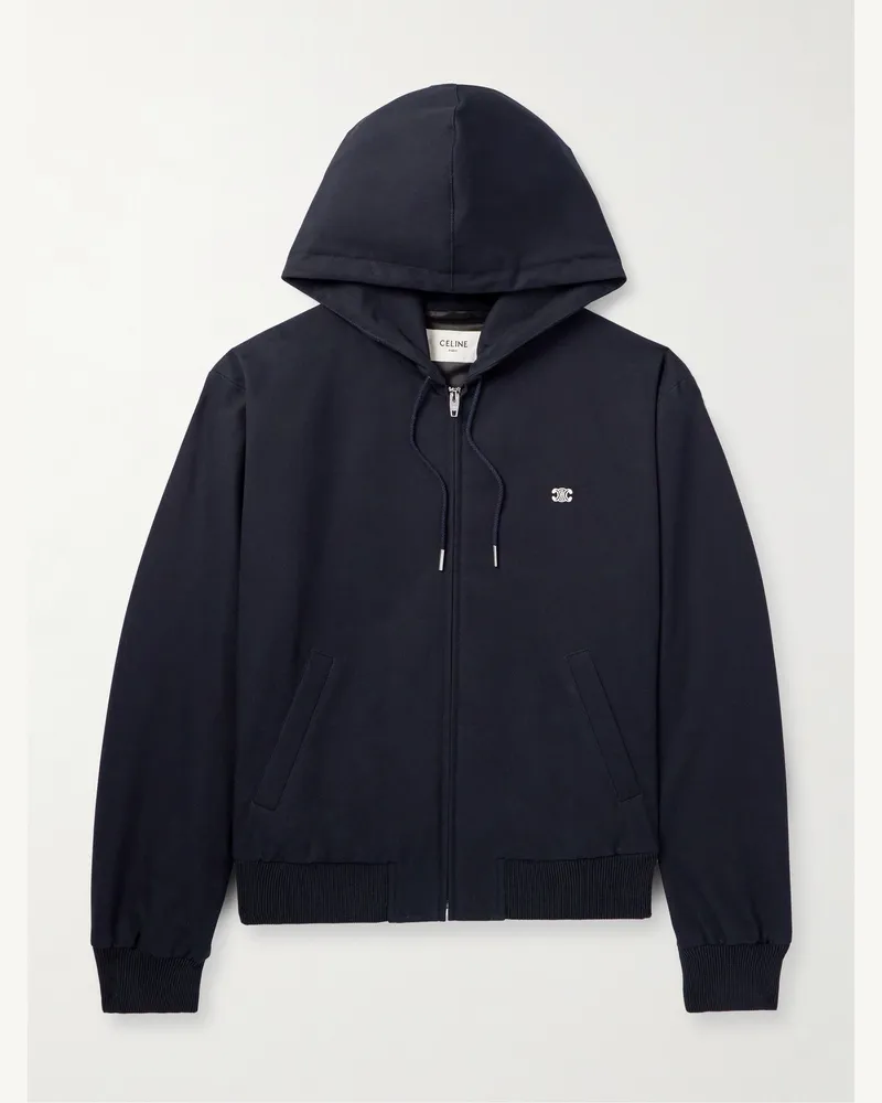 Celine Kapuzenjacke aus Baumwollgabardine mit Logoapplikation Blau