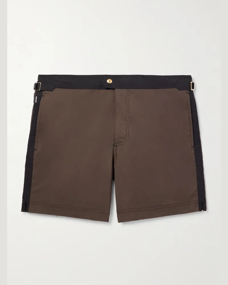 Tom Ford Gerade geschnittene mittellange Badeshorts mit Streifen Braun