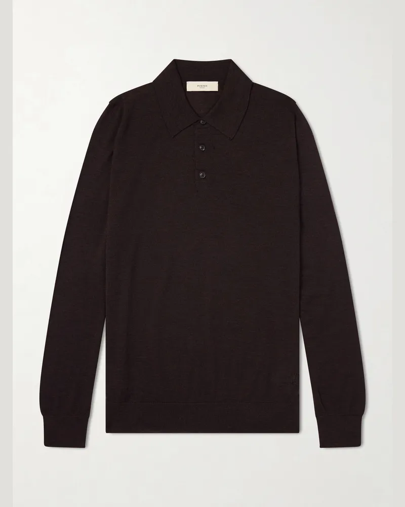 PURDEY Wool Polo Shirt Brown
